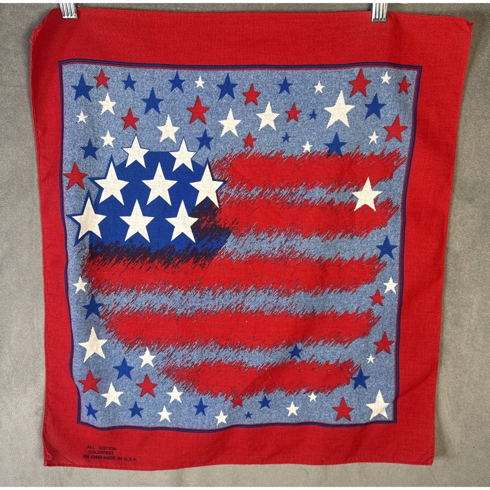 USA Vintage American Flag Bandana Colorfast Made in USA Lot of‎ 2